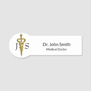 Etiqueta De Nome Legista Médico Clássico Noble Dourado Silver Ascle