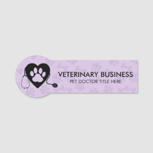 Etiqueta De Nome Lilac Veterinarian Paw Heart Stethescope Pet