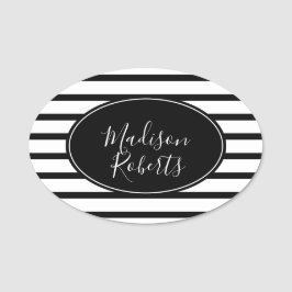 Etiqueta De Nome Listras Pretas e Brancas