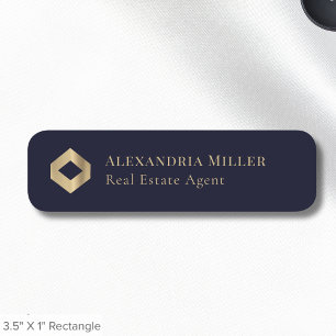 Etiqueta De Nome Logotipo azul e Dourado do marinho