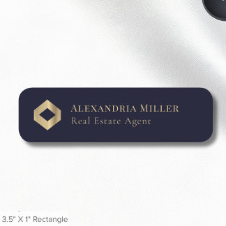 Etiqueta De Nome Logotipo azul e Dourado do marinho