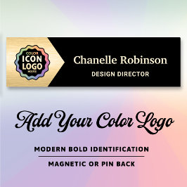 Etiqueta De Nome Logotipo Colorido Clássico Chevron Preto Dourado I