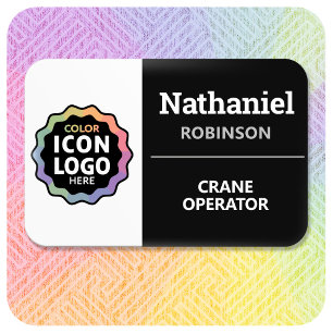 Etiqueta De Nome Logotipo Colorido Preto Branco Mínimo ID Funcionár