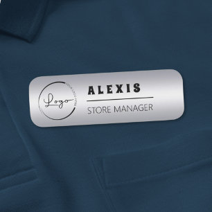 Etiqueta De Nome Logotipo Comercial da Retro Faux Silver
