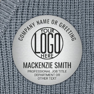 Etiqueta De Nome Logotipo comercial Faux Metallic Silver ID do func