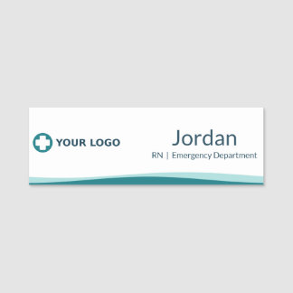 Etiqueta De Nome Logotipo da Enfermeira Onda Teal Funcionário