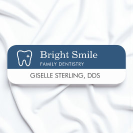 Etiqueta De Nome Logotipo de Dente de Dentista Azul Marinho Escritó