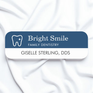 Etiqueta De Nome Logotipo de Dente de Dentista Azul Marinho Escritó