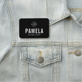 Etiqueta De Nome Logotipo de Escritório Preto e Branco Funcionário