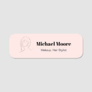 Etiqueta De Nome Logotipo de face minimalista Cabelo de beleza rosa