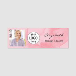 Etiqueta De Nome Logotipo de Foto em Aquarela Rosa Coral Enrubescid