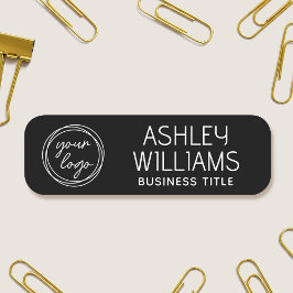 Etiqueta De Nome Logotipo de Funcionário Personalizado Preto Branco