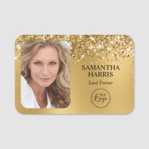 Etiqueta De Nome Logotipo e Foto Borboleta Dourado Brilhante