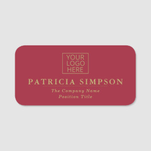 Etiqueta De Nome Logotipo Elegante com Texto Dourado e Vermelho Car