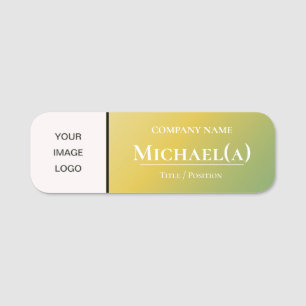 Etiqueta De Nome LOGOTIPO Elegante Verde Amarelo e Empresa Branca