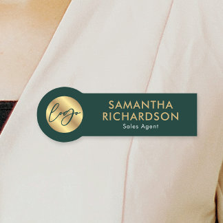 Etiqueta De Nome Logotipo Empresarial Chic Verde & Dourado Corporat