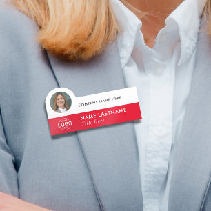 Etiqueta De Nome Logotipo para ID de foto Na moda simples Red White
