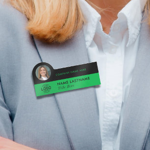Etiqueta De Nome Logotipo para ID de foto Na moda Verde preto simpl
