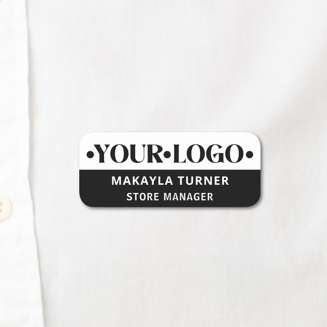 Etiqueta De Nome Logotipo Personalizado Funcionário Preto Branco (Criador carregado)
