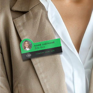 Etiqueta De Nome Logotipo personalizado ID de foto verde Black Busi