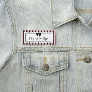 Etiqueta De Nome Lojas Chic Pink Black Listrado Bordas Recortadas