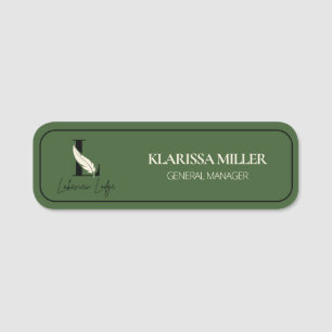 Etiqueta De Nome Luxo Lodge Logotipo Personalizado Verde Funcionári