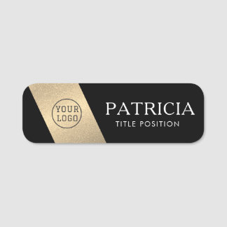 Etiqueta De Nome Luxúria Preta e Glitter Atípico Dourado Seu Logoti