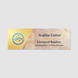 Etiqueta De Nome Luxury Real Estate Realtor Name Tag | Marble look