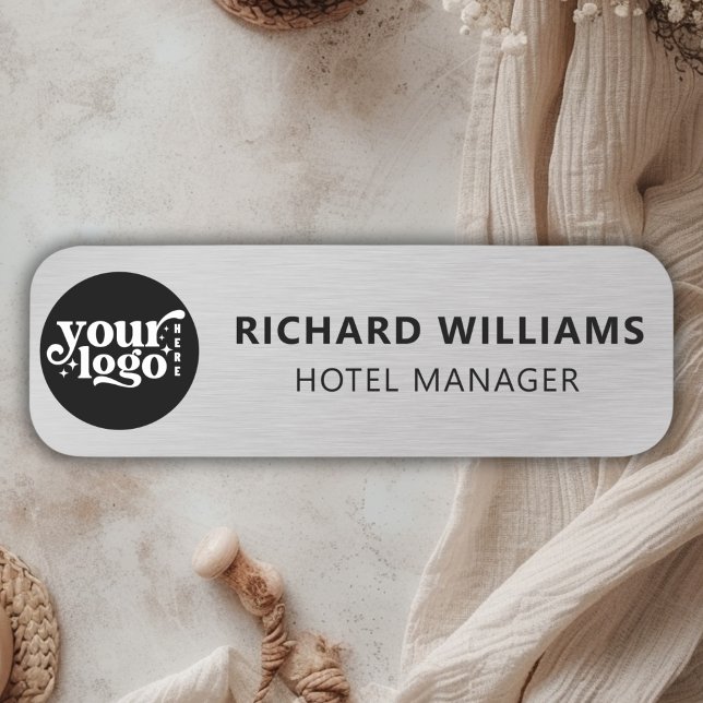 Etiqueta De Nome Magnética Personalizada | Funcionário do Pino de S (Custom Magnetic | Safety Pin Faux Silver Employee Name Tag)