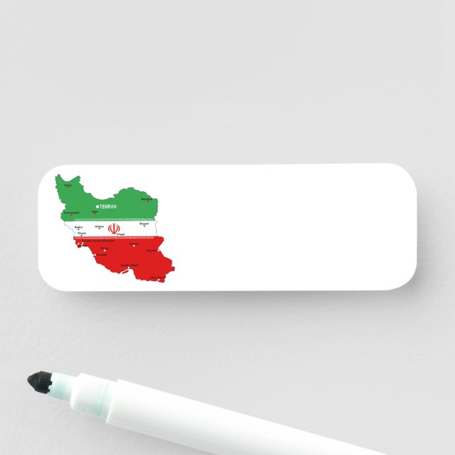 Etiqueta De Nome Mapa do Irã com Bandeira e Emblema (In Situ)