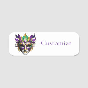 Etiqueta De Nome Mardi Gras Mask Thunder_Cove