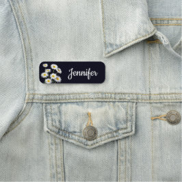 Etiqueta De Nome Margaridas Amarelas e Brancas em Preto