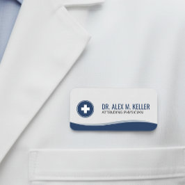 Etiqueta De Nome Medical Name Tag | Navy Blue Clinical Wave ID