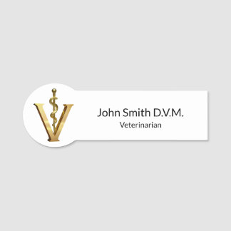 Etiqueta De Nome Medicina Veterinária Elegante Dourado V Vet Asclep