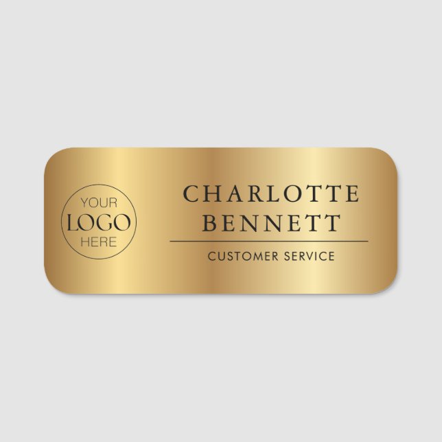 Etiqueta De Nome Metallic Gold Custom Logo Office Employee Staff (Frente)