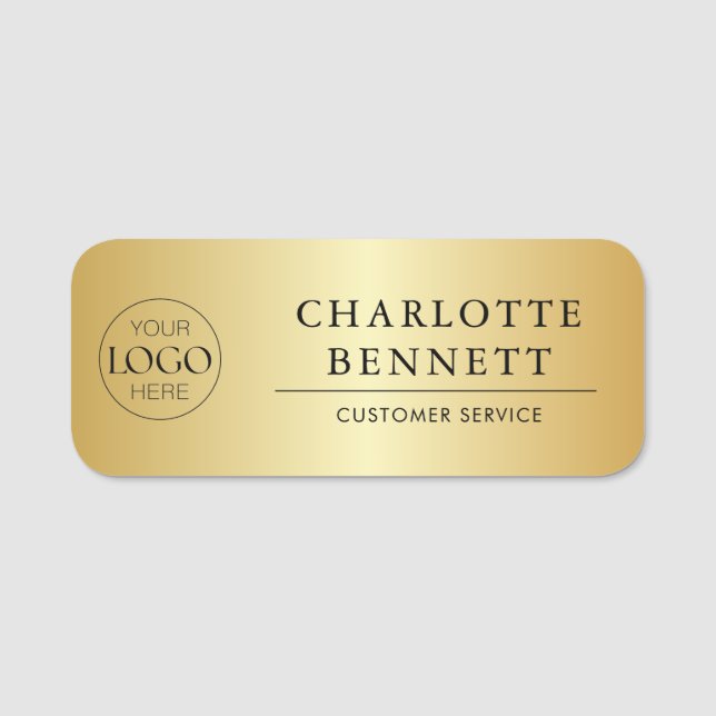 Etiqueta De Nome Metallic Gold Custom Logo Office Employee Staff (Frente)
