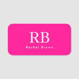 Etiqueta De Nome Minialista Feminina Elegante Monograma Rosa Quente
