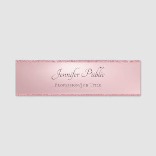 Etiqueta De Nome Modelo de brilho Dourado Rosa moderno caligrafado