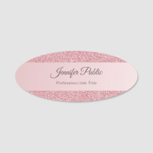 Etiqueta De Nome Modelo de Script de Letra com Letra Dourada Rosa