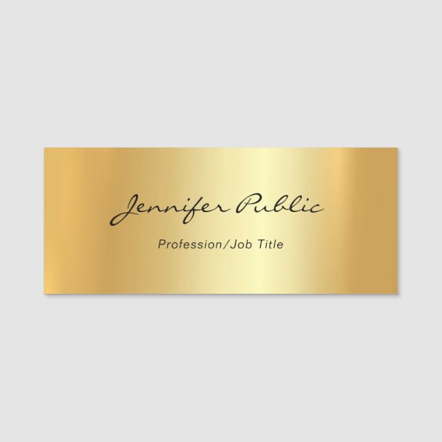 Etiqueta De Nome Modelo Dourado Elegante de Script Manuscrito Moder (Frente)