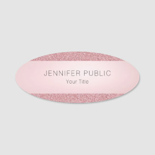 Etiqueta De Nome Modelo Oval Elegante Glitter Rosa Tendência