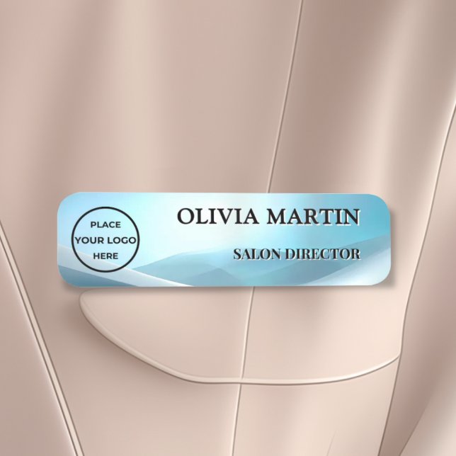 Etiqueta De Nome Modern Blue Wave Magnetic Name Badge Custom (Criador carregado)
