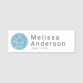 Etiqueta De Nome Modern Broom Logo Blue Cleaning Service