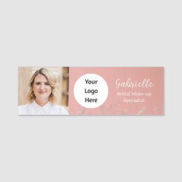 Etiqueta De Nome Modern Dusty Rose Botanical Photo Script  