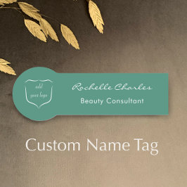 Etiqueta De Nome Modern Elegant Sage Green Add Logo Beauty Employee