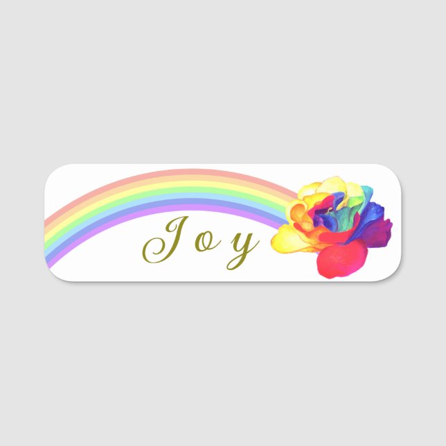 Etiqueta De Nome Modern Rainbow Rosa "Joy" Personalizado (Frente)