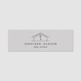 Etiqueta De Nome Modern Realtor Home Logo Gray Faux Linen