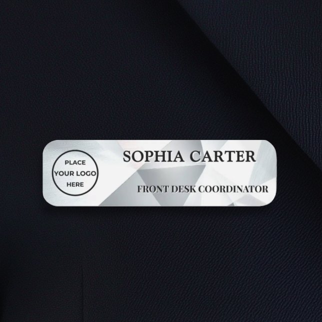 Etiqueta De Nome Modern Silver Geometric Name Badge Custom (Criador carregado)