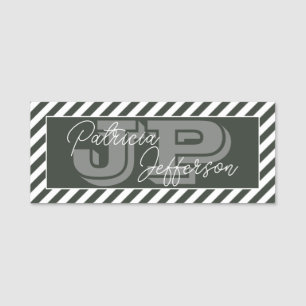 Etiqueta De Nome Moisés Dark Green & White Stripes Moderno Monogram