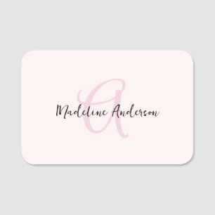 Etiqueta De Nome Monograma Blush Rosa Moderno Minimalista Feminina